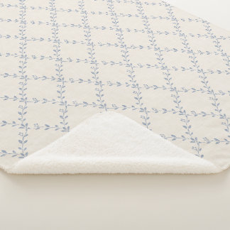 Muted Blue Floral Trellis Block Print Pattern Sherpa Blanket