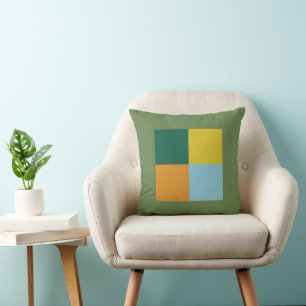 Muted Blue Green Yellow Orange Combination Cushion