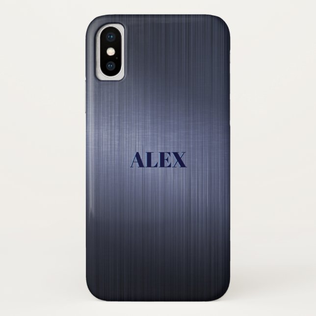 Muted Blue Metallic Brush Aluminium Look Case-Mate iPhone Case (Back)