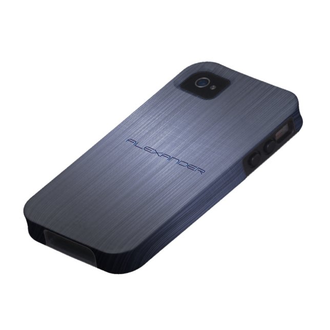 Muted Blue Metallic Look Pattern-Monogram Case-Mate iPhone Case (Bottom)