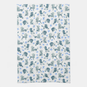 Muted Blue Poodles Tea Towel