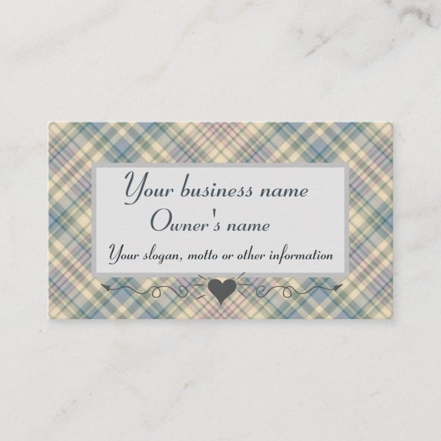 Muted Blue Tartan Plaid Business Card (Front)