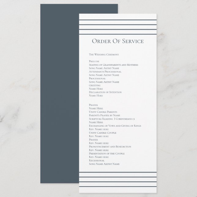 Muted Blue White Order of Service Wedding Card (Front/Back)