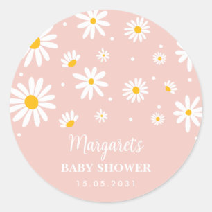 Muted Blush Boho Daisy Flower Baby Girl Shower Classic Round Sticker