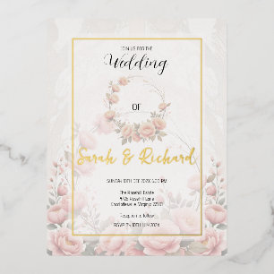 Muted Blush Floral Paper Garden Romantic Wedding Foil Invitation Postcard
