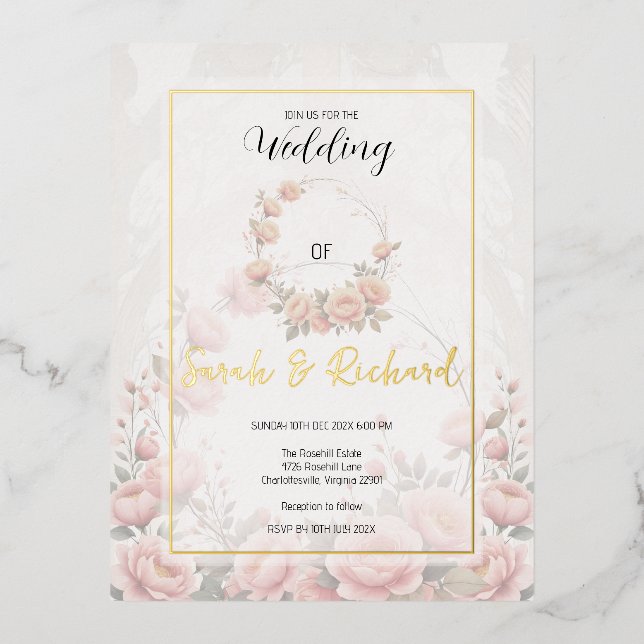 Muted Blush Floral Paper Garden Romantic Wedding Foil Invitation Postcard (Front)
