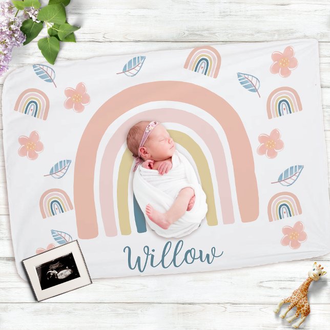 Muted Boho Rainbow Minimalist Floral Baby Blanket (Creator Uploaded)
