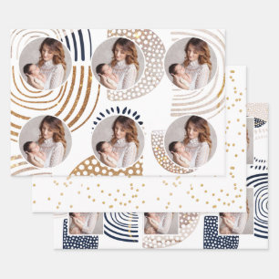 Muted Boho Shapes and Faux Gold Dots Holiday  Wrap Wrapping Paper Sheet