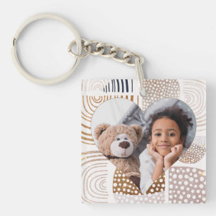 Muted Boho Shapes Heart Photo Key Ring