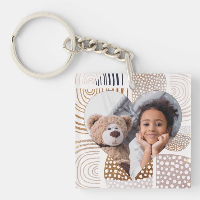 Muted Boho Shapes Heart Photo Key Ring (Front)