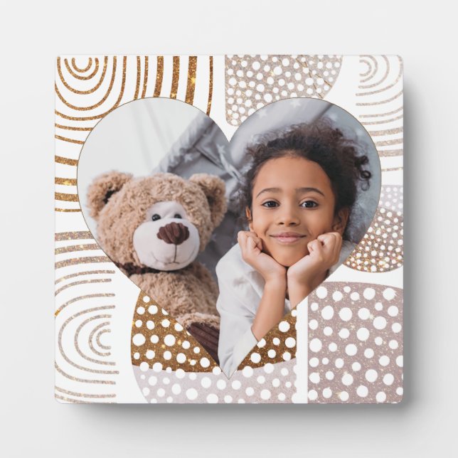 Muted Boho Shapes Heart Photo Plaque (Front)