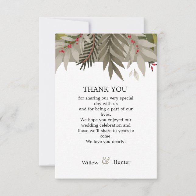 Muted Botanical Wedding Thank You Card (Front)