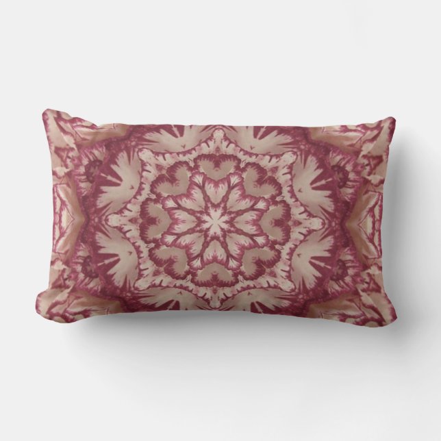 Muted Burgundy and Ivory Victorian Floral Lumbar Cushion (Front)