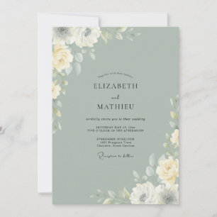 Muted Celadon Blossom Wedding Invitation