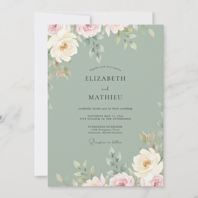 Muted Celadon Petal Wedding Invitation (Front)