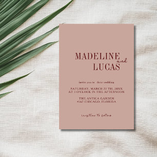 Muted Clay Deep Burgundy Minimalist Clean Wedding Invitation