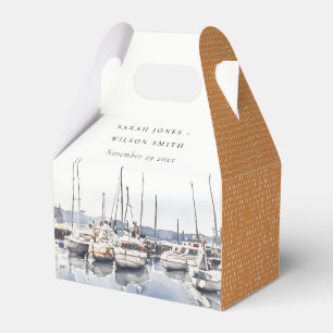 Muted Coastal Boats at Harbour Seascape Wedding Favour Box