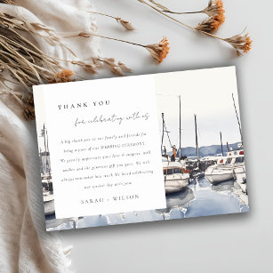 Muted Coastal Boats at Harbour Seascape Wedding Thank You Card