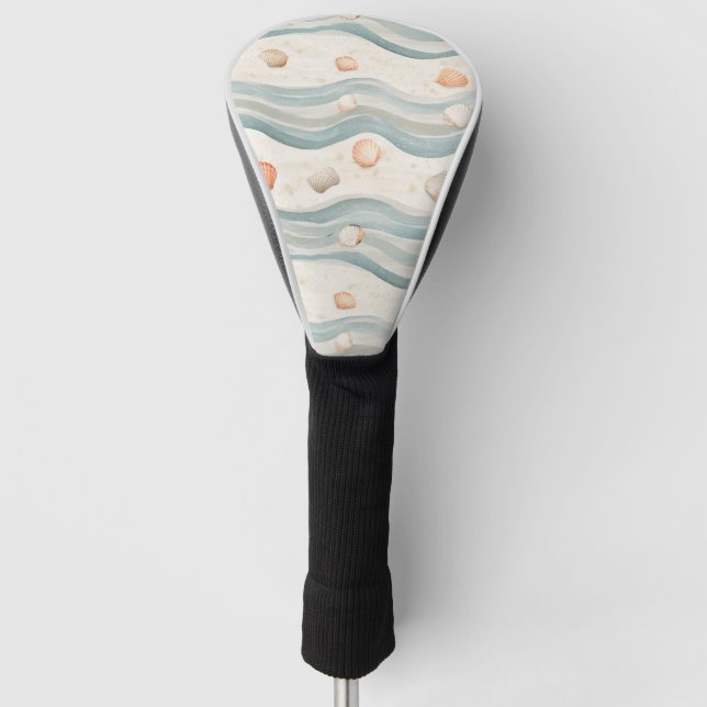 Muted Coastal Seashells Wave - Boho Beach Style Golf Head Cover (Front)