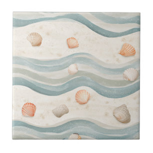 Muted Coastal Seashells Wave - Boho Beach Style Tile