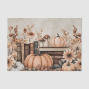 Muted colored fall pumpkins and books tissue paper
