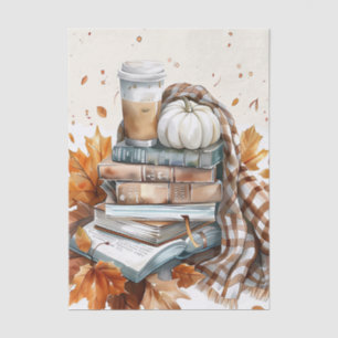 Muted colored fall themed books and pumpkins tissue paper
