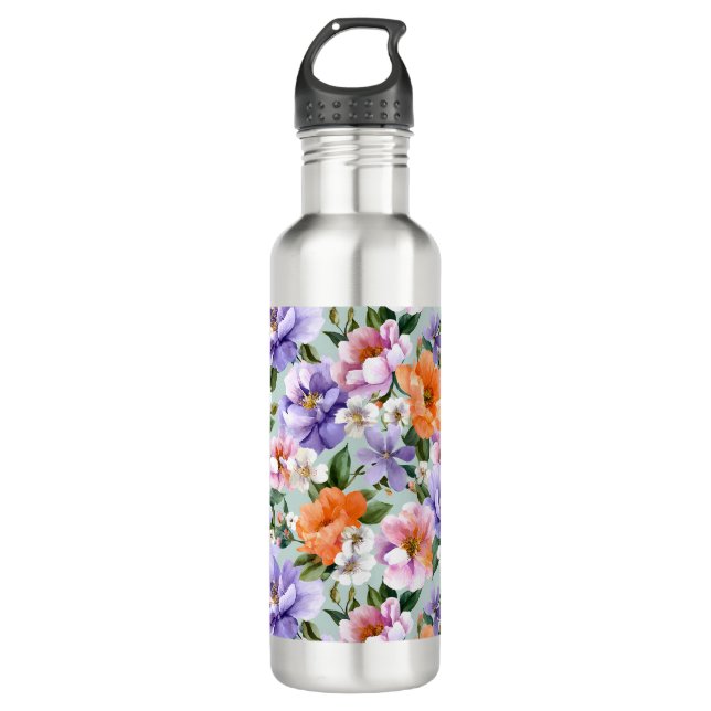 Muted Colorful Flowers Boho flower  710 Ml Water Bottle (Front)