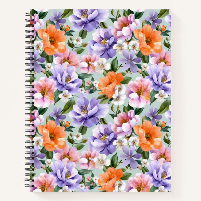 Muted Colorful Flowers Boho flower  Notebook (Front)