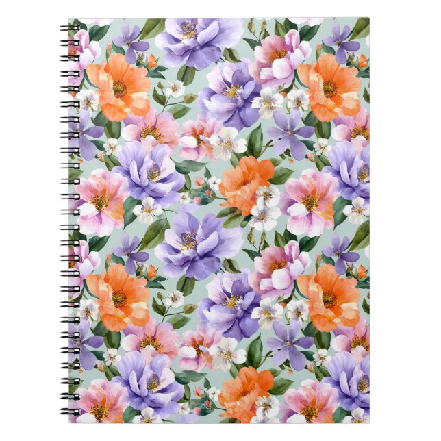 Muted Colorful Flowers Boho flower  Notebook (Front)