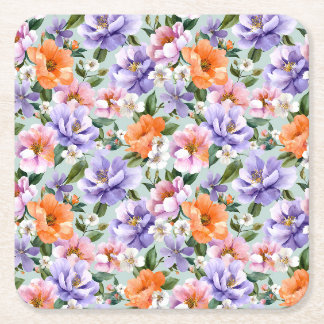 Muted Colorful Flowers Boho flower Square Paper Coaster