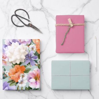 Muted Colorful Flowers Boho flower Wrapping Paper Sheet