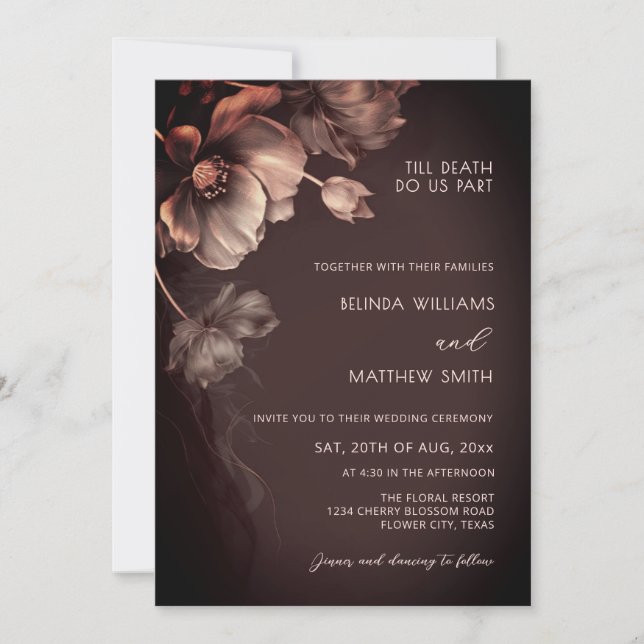 Muted Colors Metallic 3D Flowers Wedding  Invitation (Front)