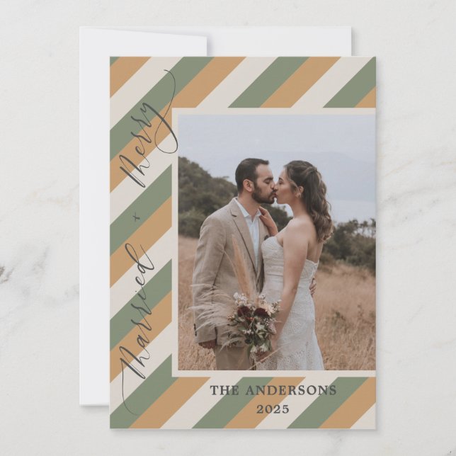 Muted Colour Photo Merry Married Wedding Christmas Thank You Card (Front)