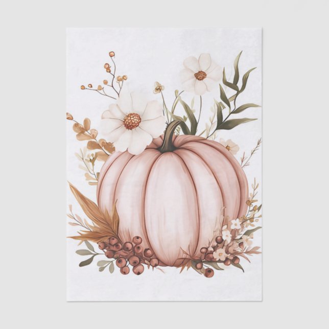 Muted coloured fall pumpkin and flowers tissue paper (Front)