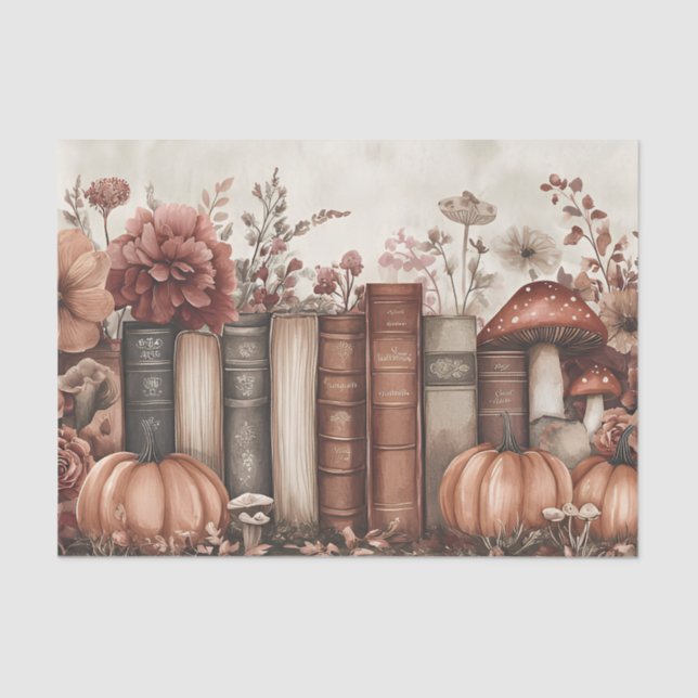 Muted coloured fall pumpkins and books  tissue paper (Front)