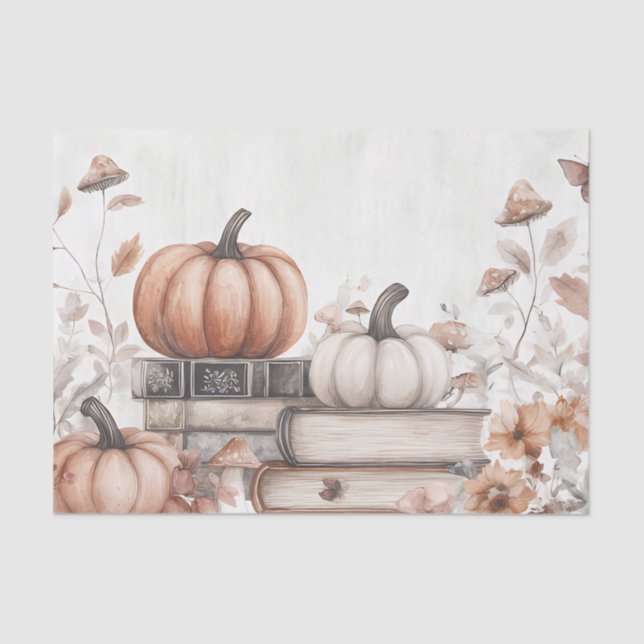 Muted coloured fall pumpkins and books  tissue paper (Front)