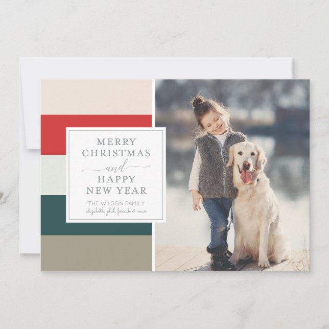 Muted Colourful Stripes Merry Christmas Photo Card (Front)