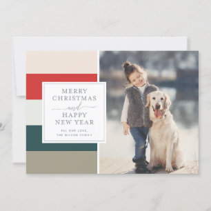 Muted Colourful Stripes Merry Christmas Photo Card