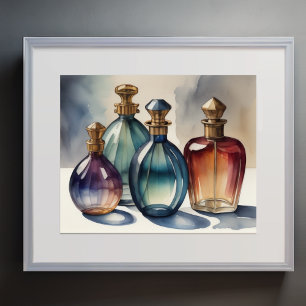 Muted Cool Colors Watercolor Glass Bottles 5:4 Poster