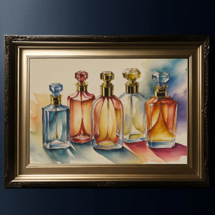 Muted Cool Colours Watercolor Glass Bottles 3:2 Poster