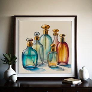 Muted Cool Colours Watercolor Glass Bottles II Poster