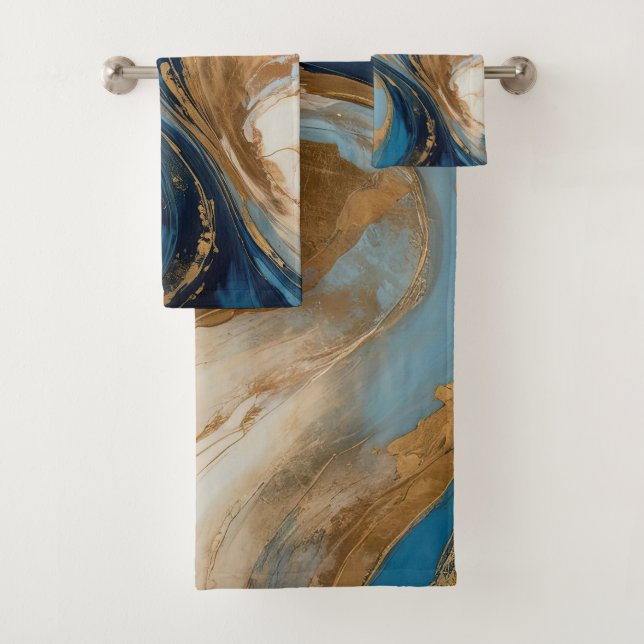 Muted Copper and blue marble abstract Bath Towel Set (Insitu)