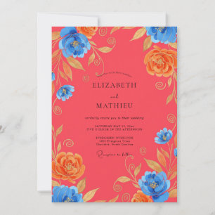Muted Coral Azure Peony Wedding Invitation