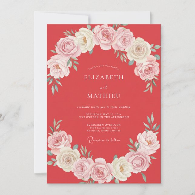 Muted Coral Painted Peony Wedding Invitation (Front)
