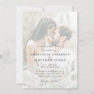Muted Couple Photo Modern Foliage Wedding II Invitation