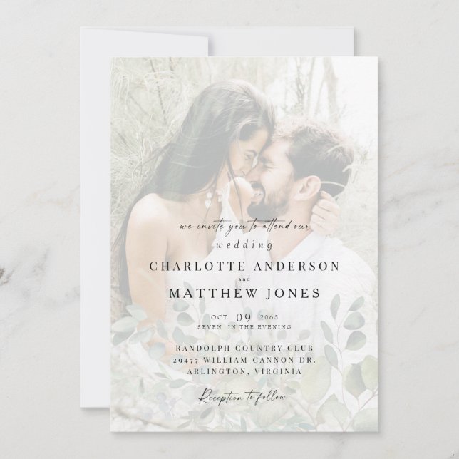 Muted Couple Photo Modern Foliage Wedding II Invitation (Front)