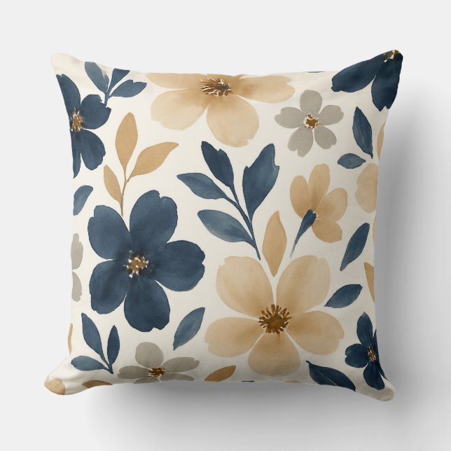 Muted creamy floral pattern cushion (Front)