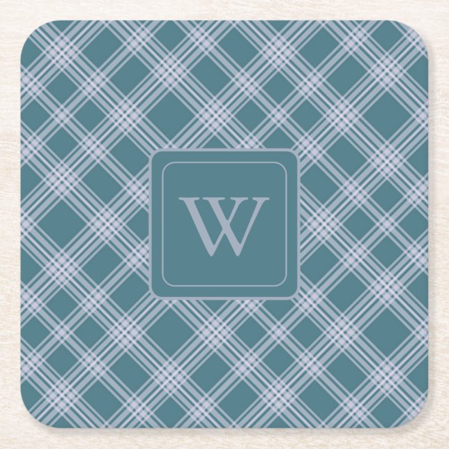 Muted Cyan Plaid Pattern Coaster (Front)