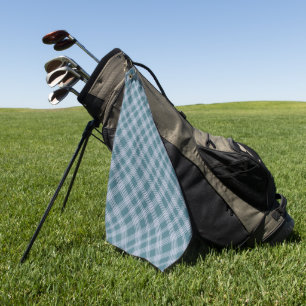 Muted Cyan Plaid Pattern Golf Towel