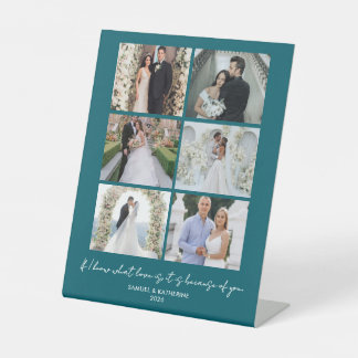 Muted Deep Teal 6 Photo Collage Valentine’s Pedestal Sign